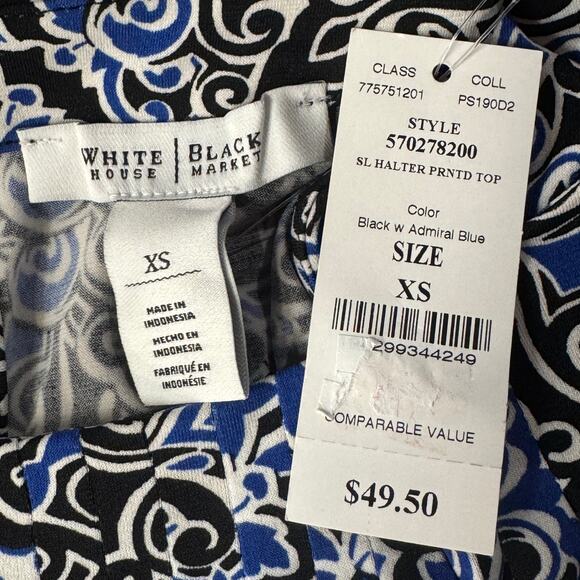 WHBM X-Small Halter Top Geometric Stretch Pleated Sleeveless Keyhole Ruched Side - Picture 7 of 9